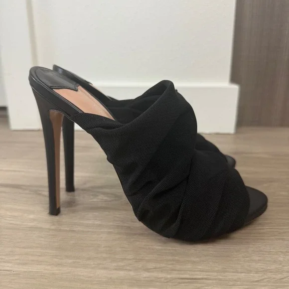 Tony Bianco Black Adee Mesh Ruched High Heel Mules - Picture 7 of 14